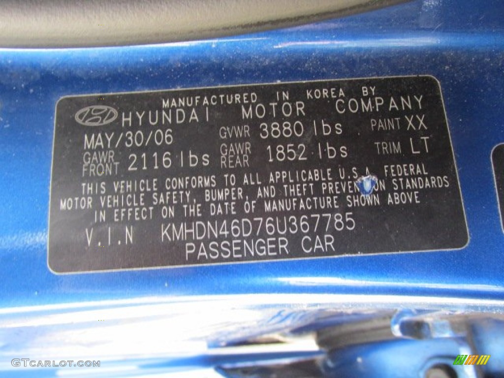 2006 Elantra Color Code XX for Tidal Wave Blue Photo #78323607