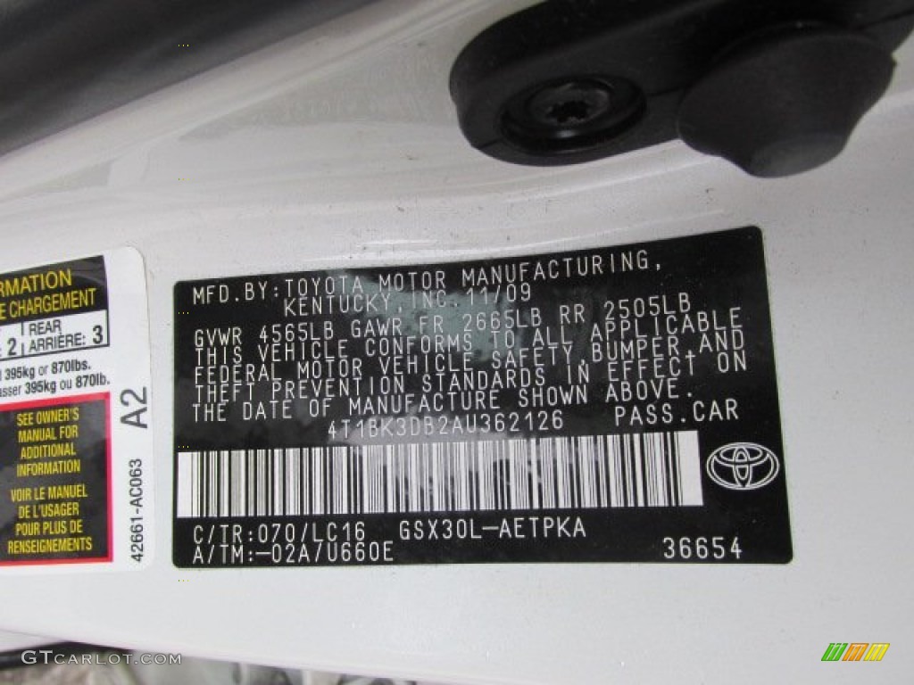 2010 Toyota Avalon Limited Color Code Photos