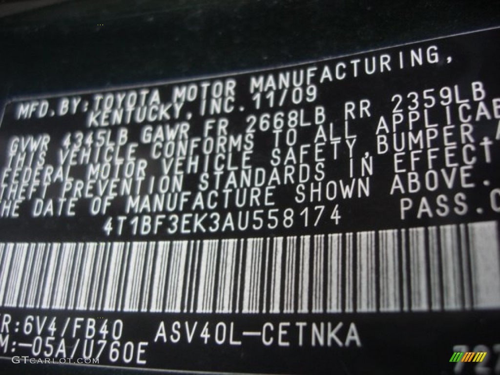 2010 Camry Color Code 6V4 for Spruce Mica Photo #78331160