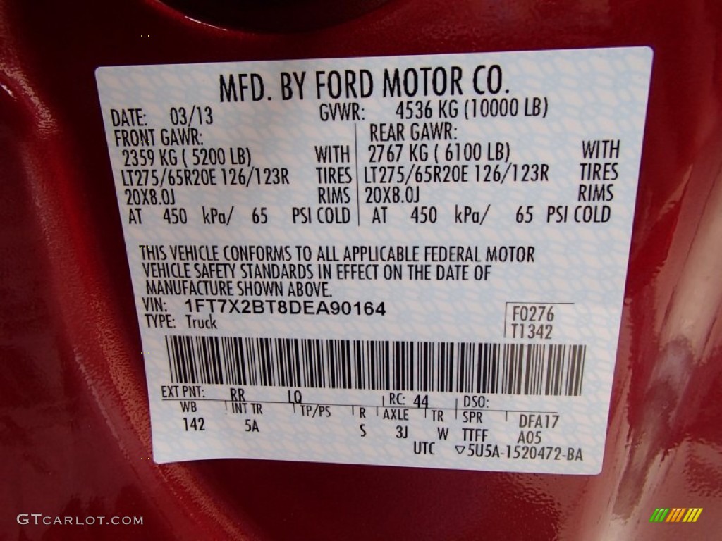 2013 F250 Super Duty Color Code RR for Ruby Red Metallic Photo #78335379