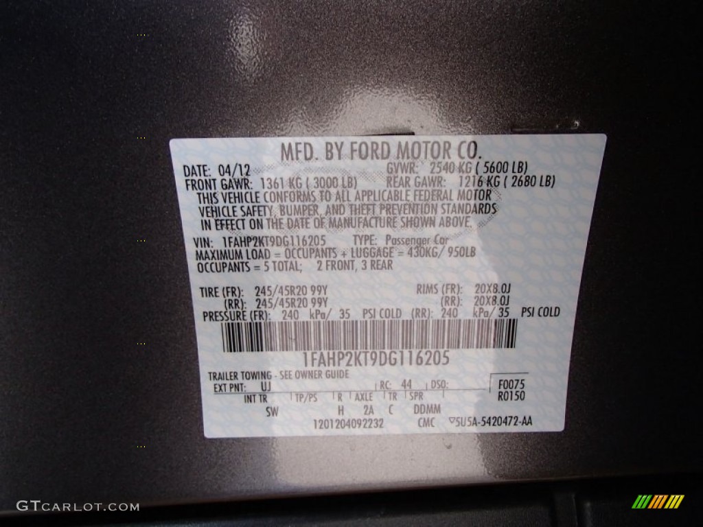 2013 Taurus Color Code UJ for Sterling Gray Metallic Photo #78336716