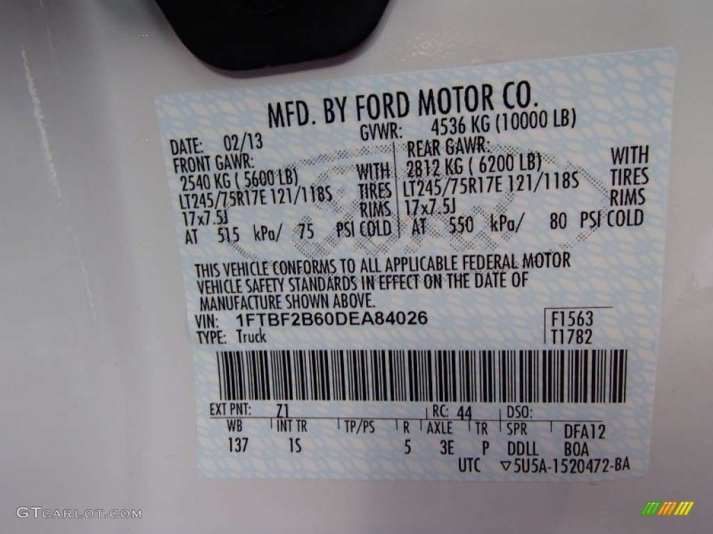 2013 F250 Super Duty Color Code Z1 for Oxford White Photo #78337644