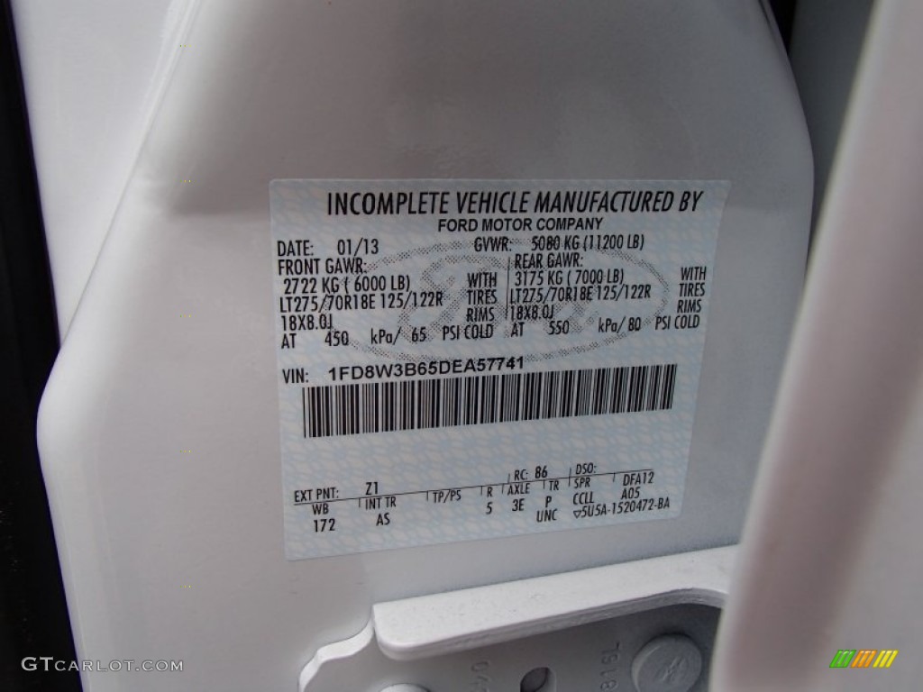 2013 F350 Super Duty Color Code Z1 for Oxford White Photo #78339147