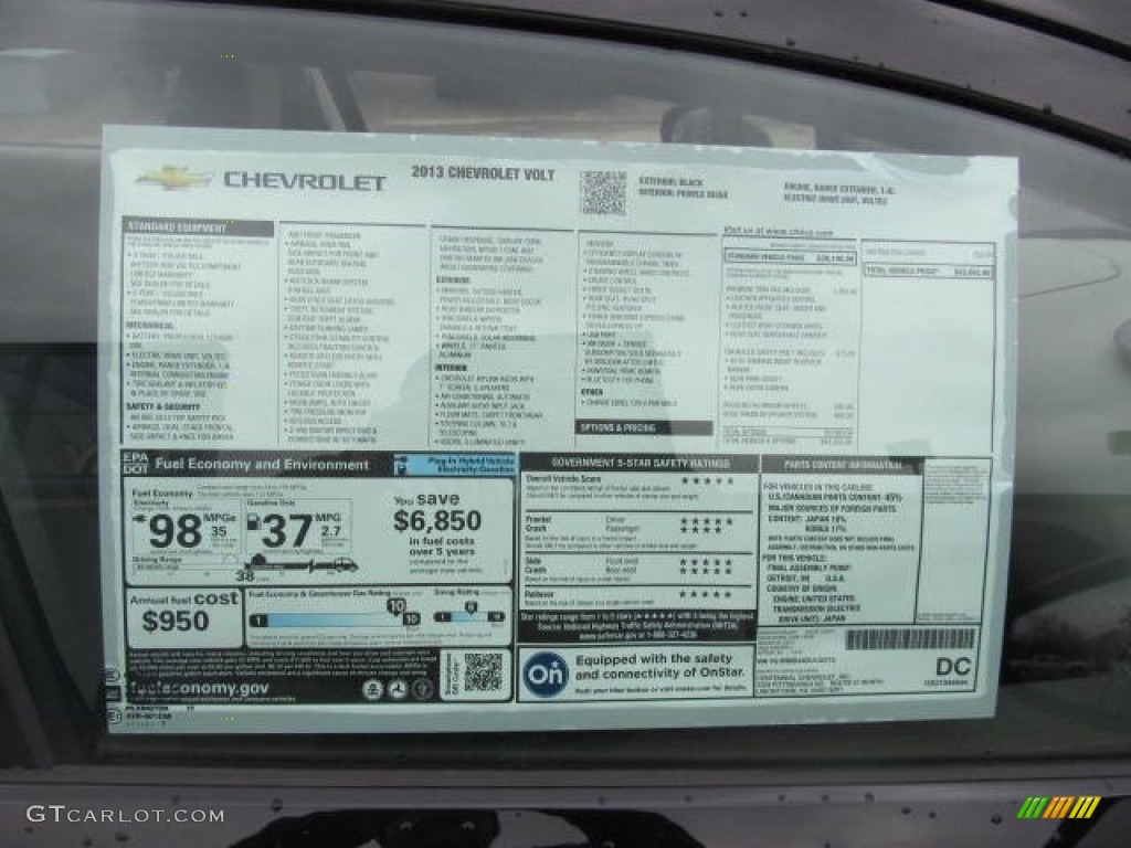 2013 Chevrolet Volt Standard Volt Model Window Sticker Photo #78343185