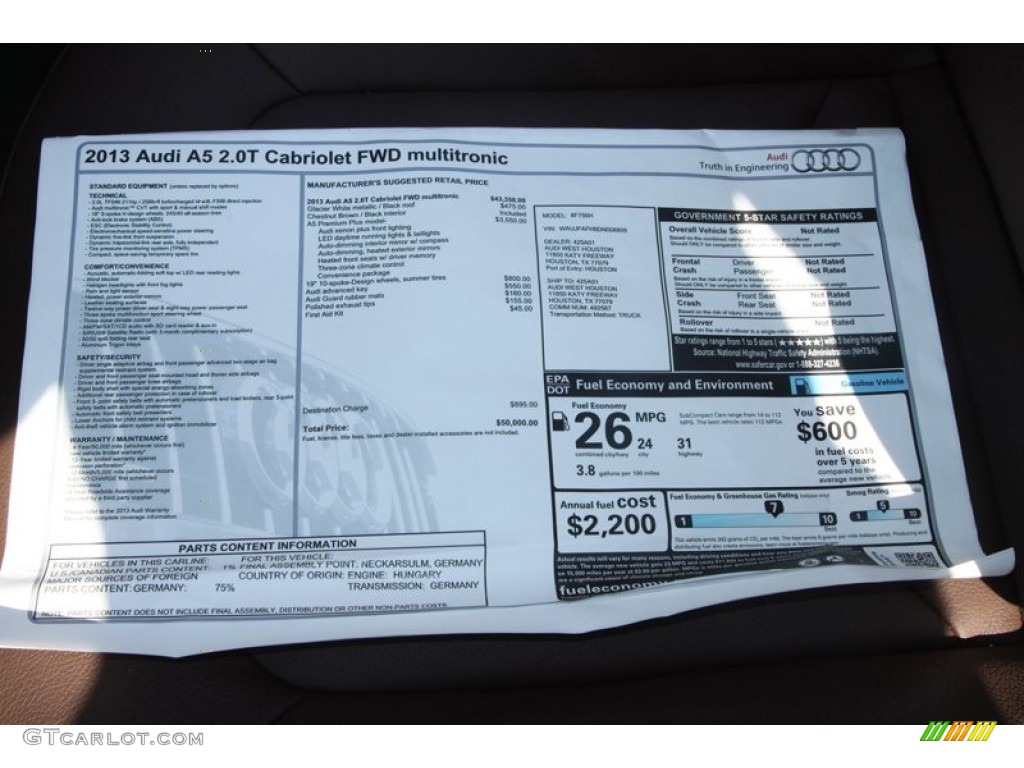 2013 Audi A5 2.0T Cabriolet Window Sticker Photo #78348896