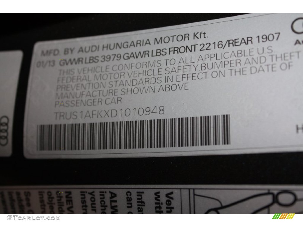 2013 Audi TT S 2.0T quattro Roadster Info Tag Photo #78350876