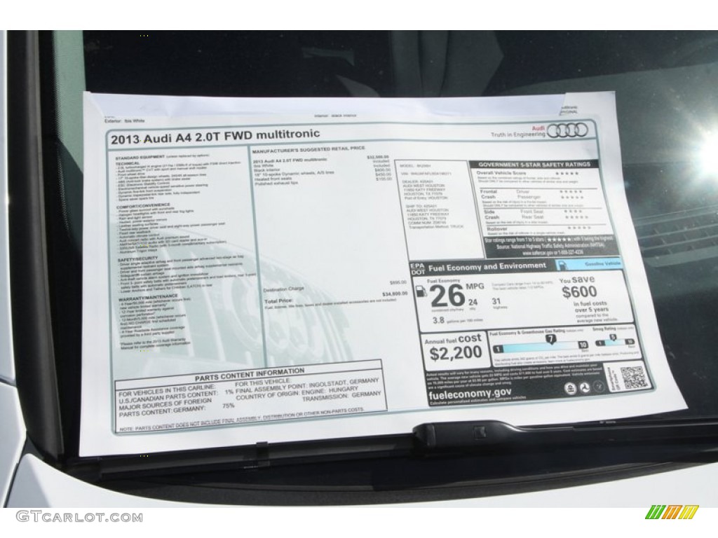2013 Audi A4 2.0T Sedan Window Sticker Photo #78351525