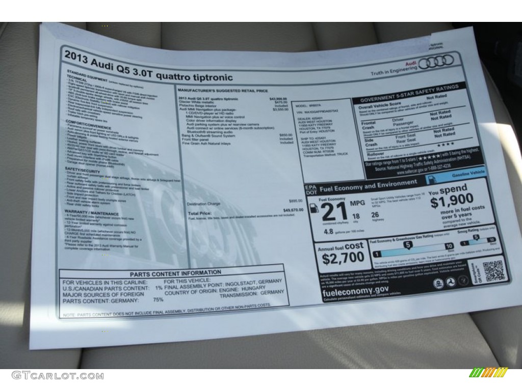 2013 Audi Q5 3.0 TFSI quattro Window Sticker Photo #78353600