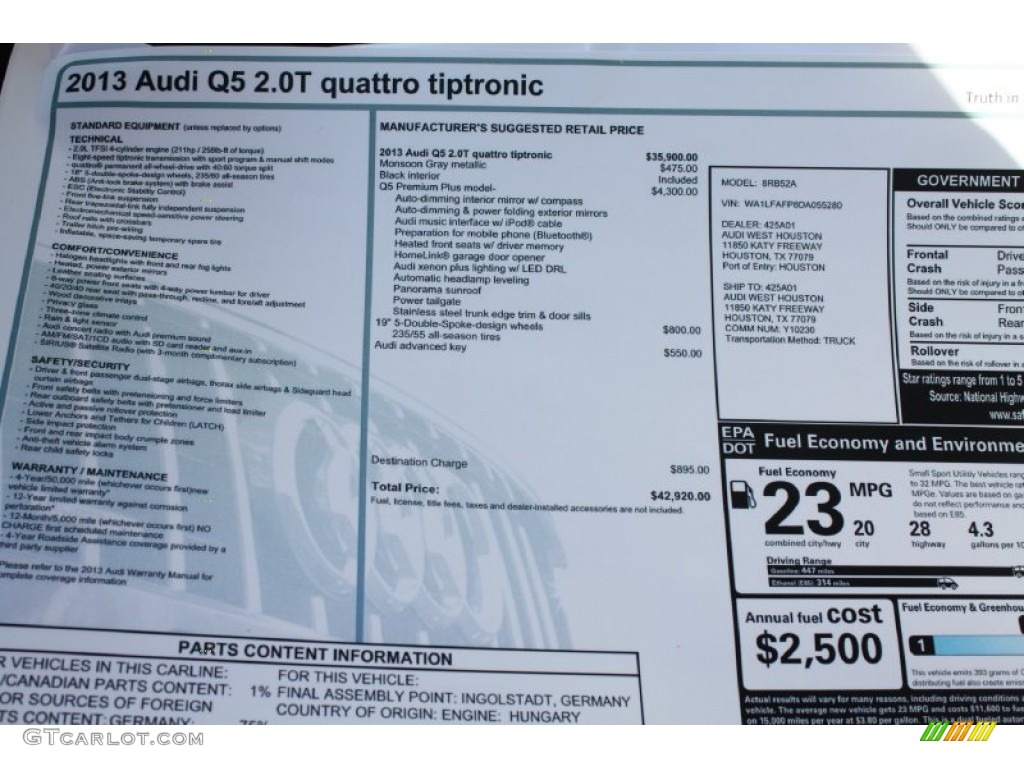 2013 Q5 2.0 TFSI quattro - Monsoon Gray Metallic / Black photo #11