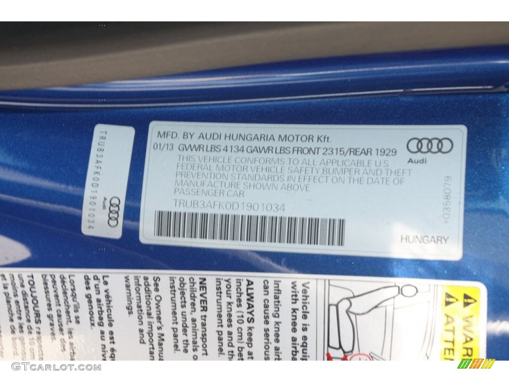 2013 Audi TT RS quattro Coupe Info Tag Photo #78356867