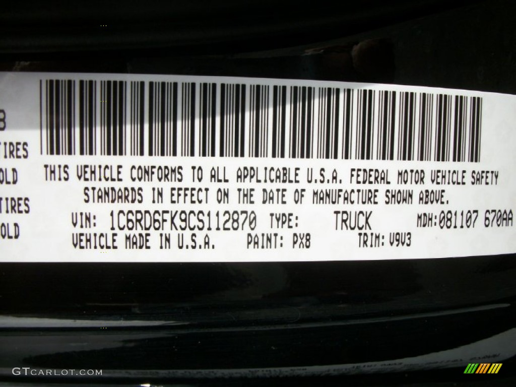 2012 Dodge Ram 1500 ST Quad Cab Color Code Photos