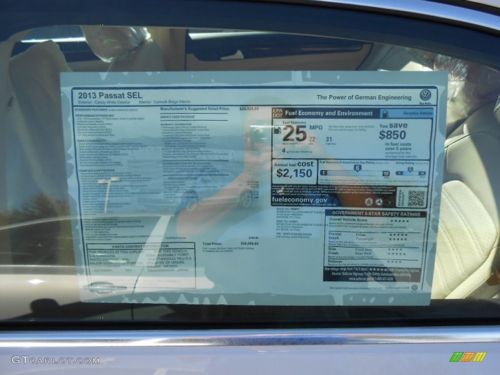 2013 Volkswagen Passat 2.5L SEL Window Sticker Photos