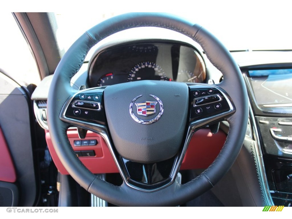 2013 Cadillac ATS 3.6L Premium Morello Red/Jet Black Accents Steering Wheel Photo #78369120