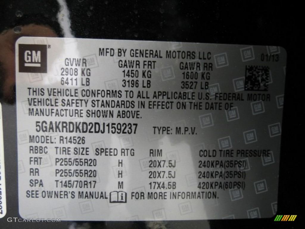 2013 Buick Enclave Premium Info Tag Photos