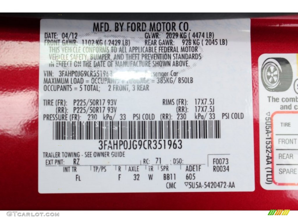 2012 Fusion Color Code RZ for Red Candy Metallic Photo #78377294