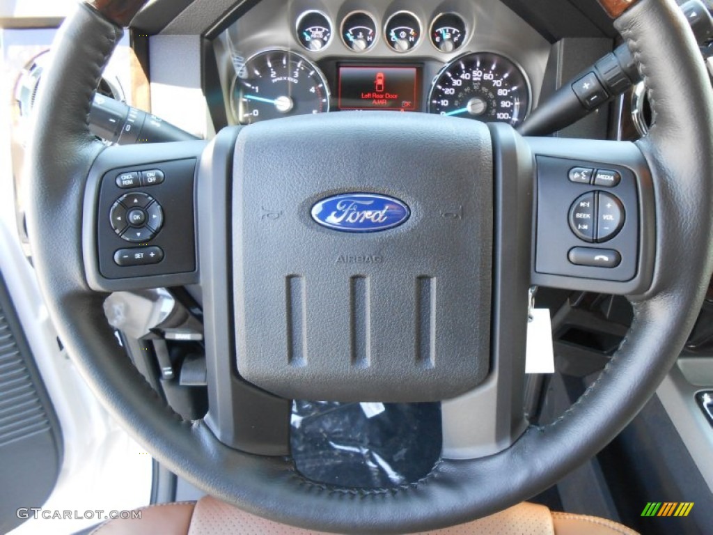 2013 Ford F250 Super Duty Platinum Crew Cab 4x4 Platinum Pecan Leather Steering Wheel Photo #78377346