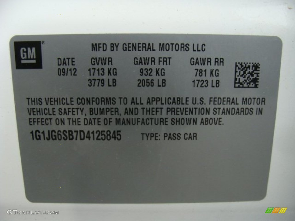 2013 Chevrolet Sonic RS Hatch Info Tag Photo #78379457