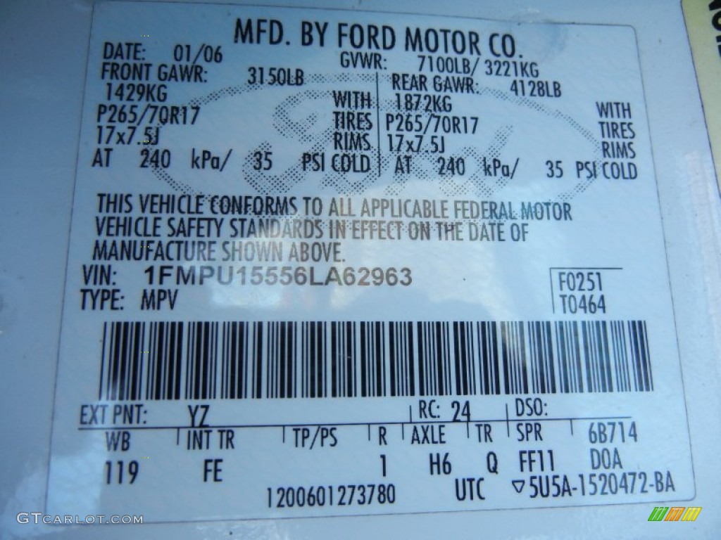 2006 Ford Expedition XLT Color Code Photos