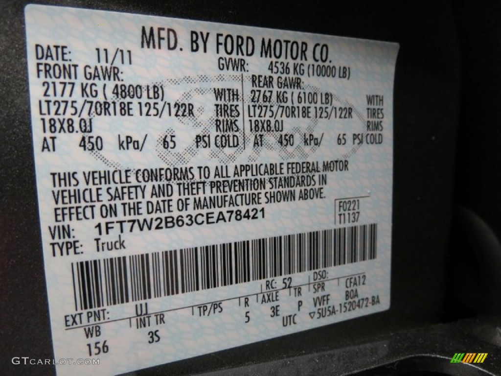 2012 F250 Super Duty Color Code UJ for Sterling Grey Metallic Photo #78385673