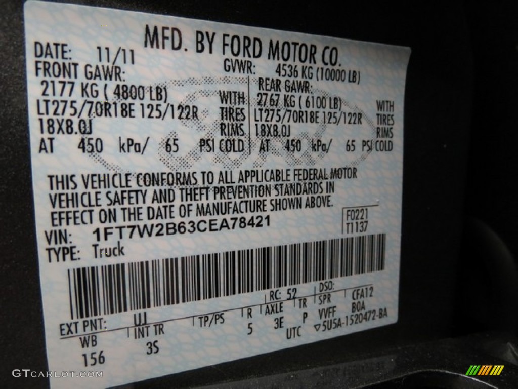 2012 Ford F250 Super Duty XLT Crew Cab 4x4 Color Code Photos