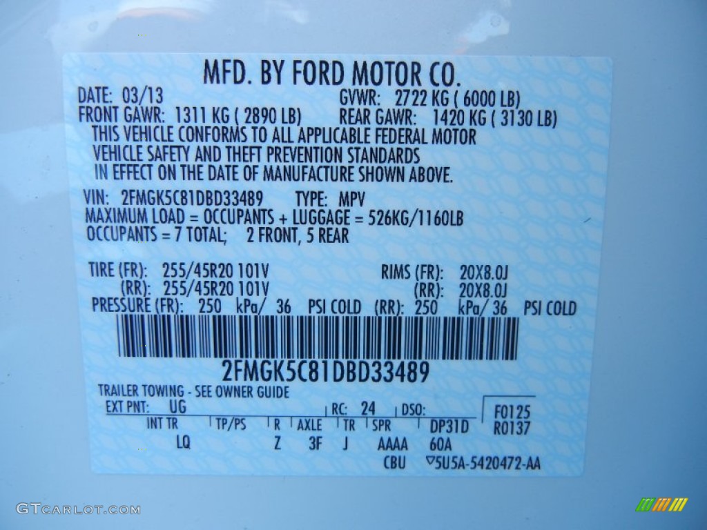 2013 Ford Flex SEL Color Code Photos