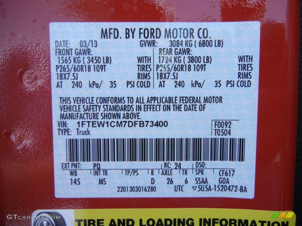 2013 F150 Color Code PQ for Race Red Photo #78387785