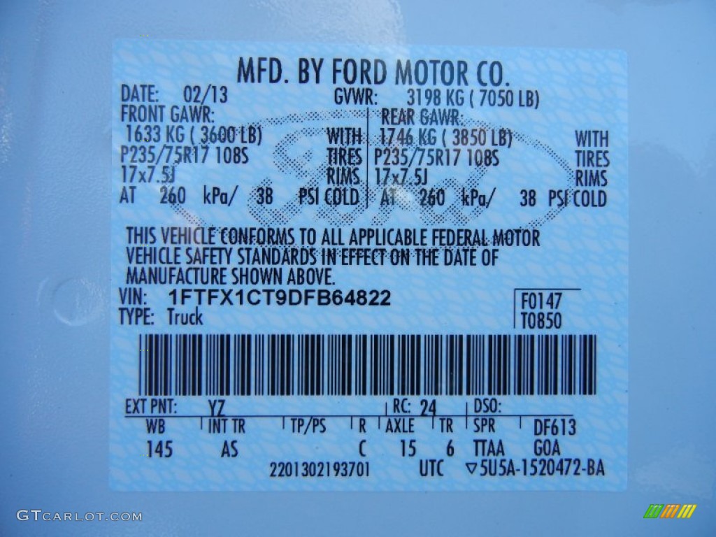 2013 F150 Color Code YZ for Oxford White Photo #78388059
