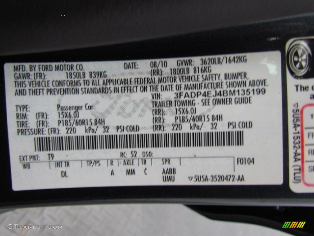 2011 Fiesta Color Code T9 for Monterey Grey Metallic Photo #78392556