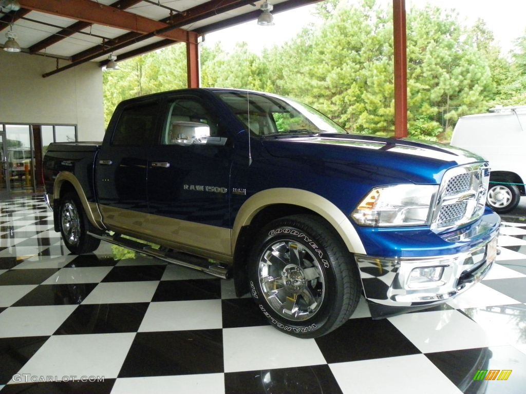 2011 Ram 1500 Laramie Crew Cab - Deep Water Blue Pearl / Light Pebble Beige/Bark Brown photo #1