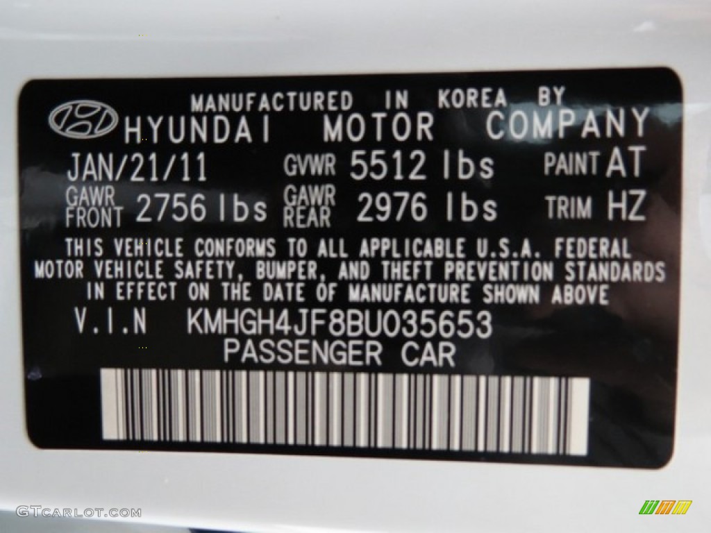 2011 Equus Color Code AT for White Satin Pearl Photo #78410901