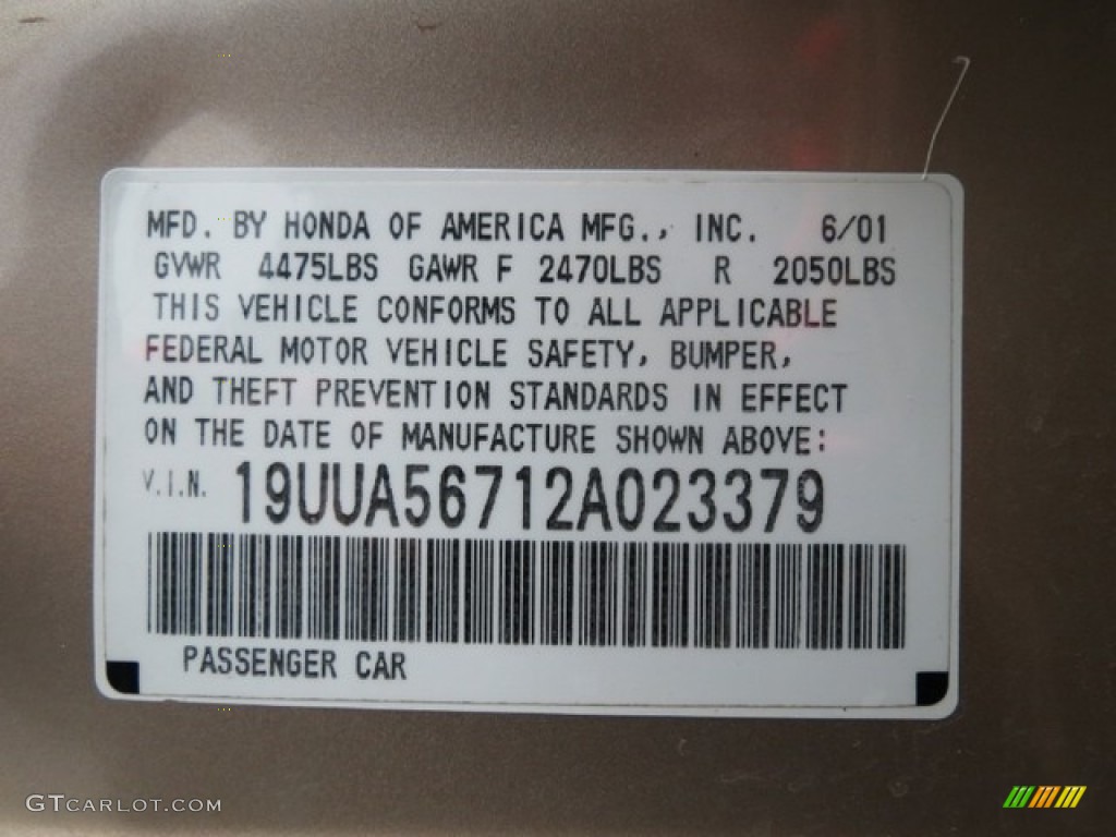 2002 Acura TL 3.2 Info Tag Photo #78411593