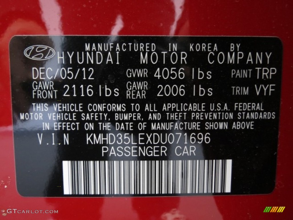 2013 Elantra Color Code TRP for Volcanic Red Photo #78418904