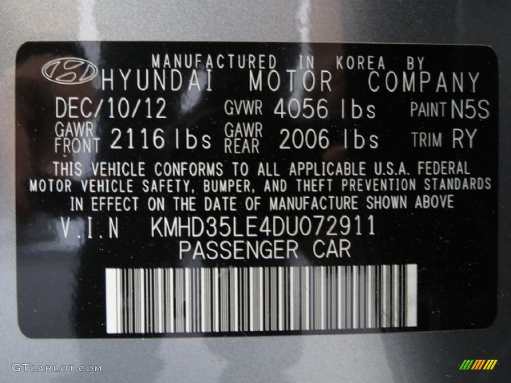 2013 Elantra Color Code N5S for Titanium Gray Metallic Photo #78419692