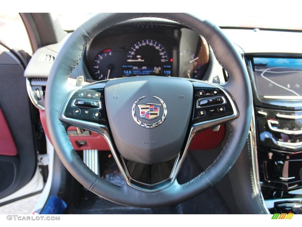 2013 Cadillac ATS 3.6L Performance Morello Red/Jet Black Accents Steering Wheel Photo #78426222
