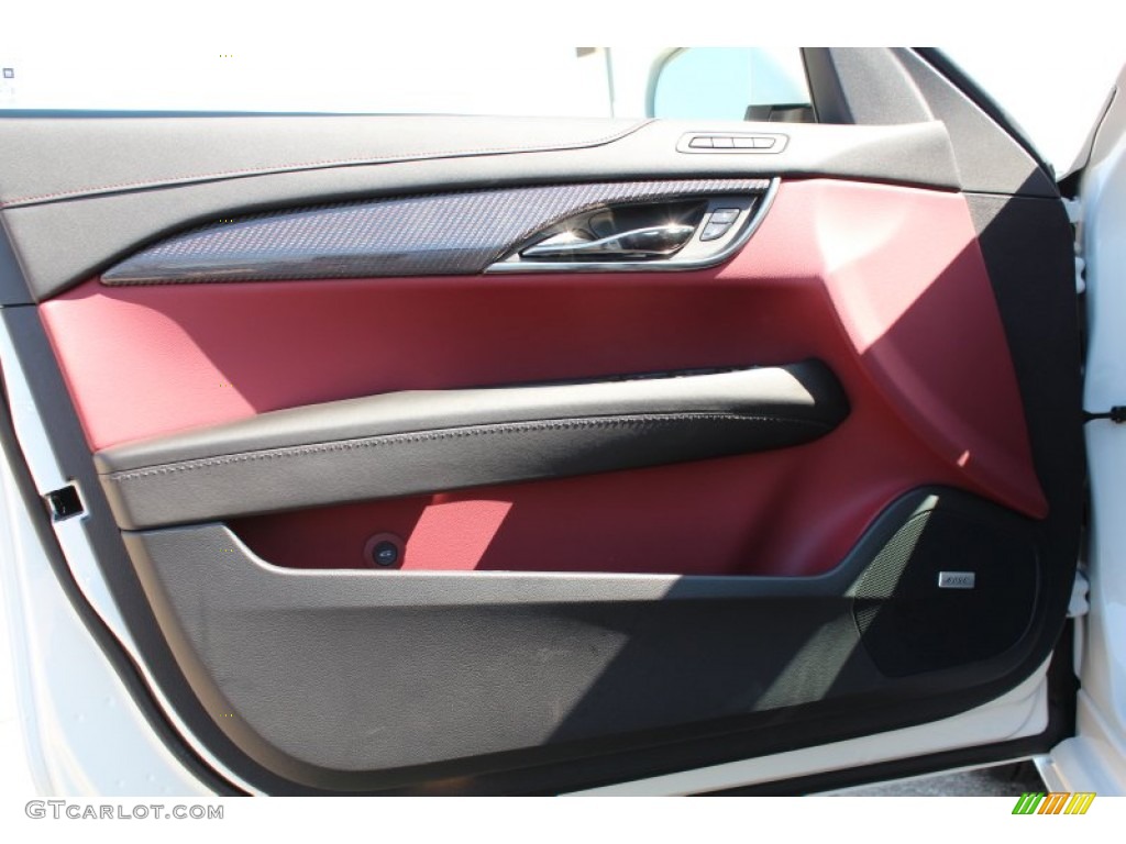 2013 Cadillac ATS 3.6L Performance Morello Red/Jet Black Accents Door Panel Photo #78426274