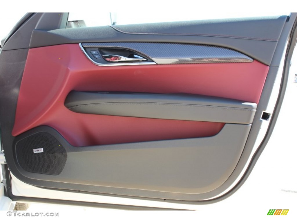 2013 Cadillac ATS 3.6L Performance Morello Red/Jet Black Accents Door Panel Photo #78426308