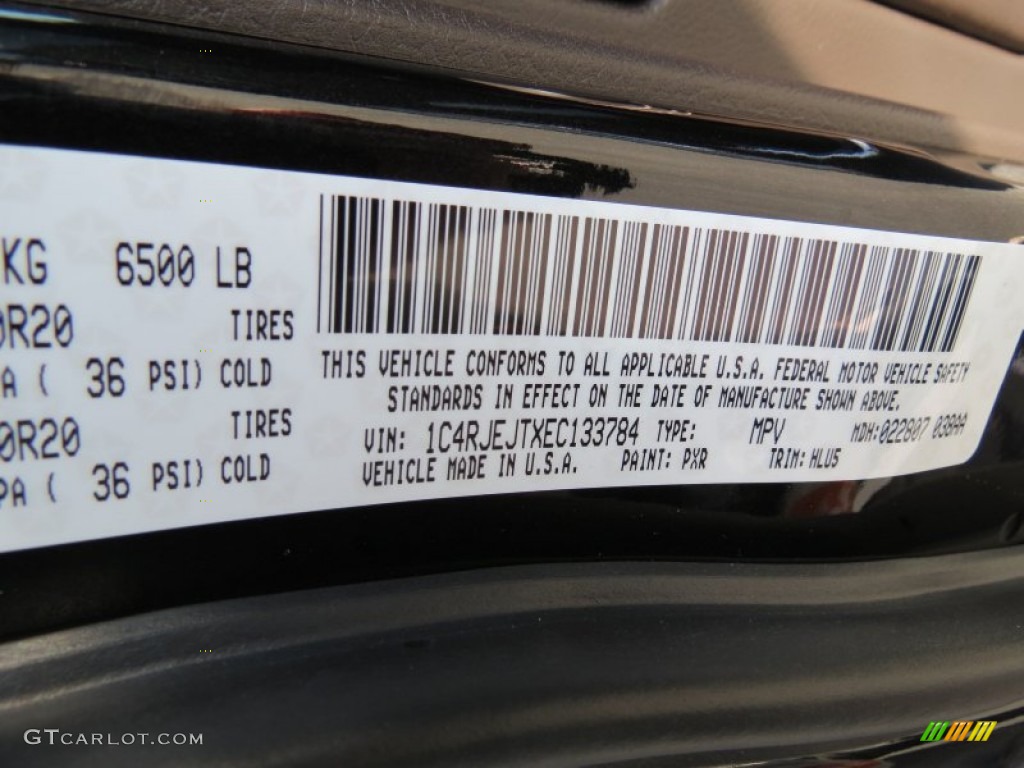 2014 Grand Cherokee Color Code PXR for Brilliant Black Crystal Pearl Photo #78426413