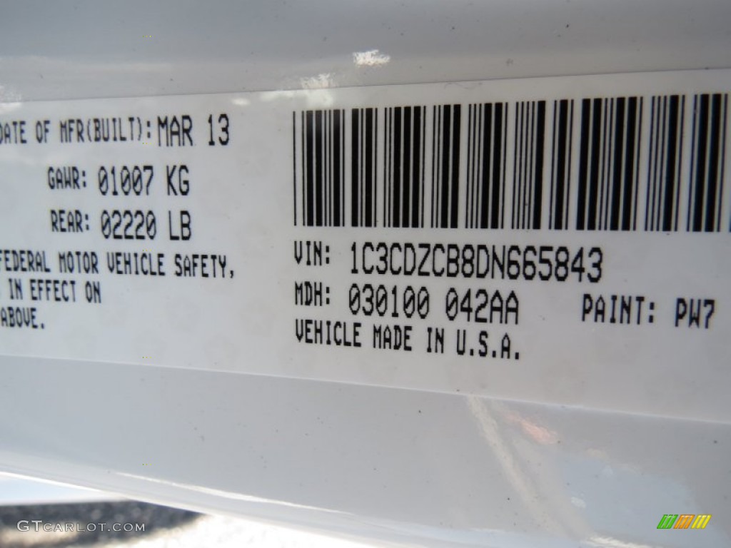 2013 Avenger Color Code PW7 for New Bright White Photo #78432286