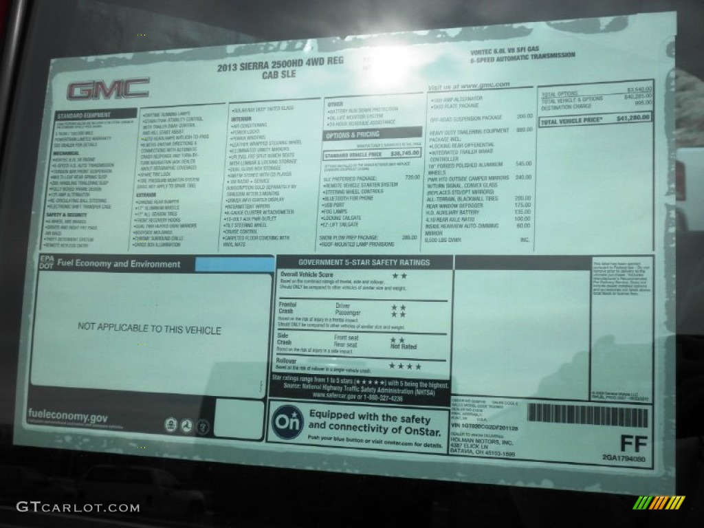 2013 GMC Sierra 2500HD SLE Regular Cab 4x4 Window Sticker Photo #78444977