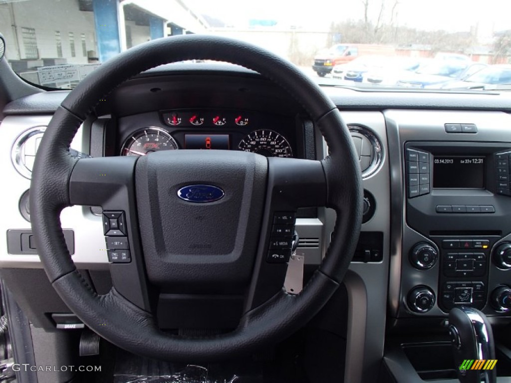 2013 Ford F150 FX4 SuperCab 4x4 Black Steering Wheel Photo #78452063