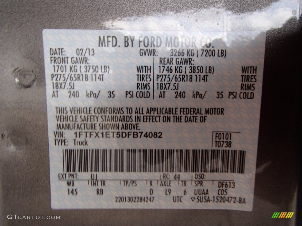 2013 F150 Color Code UJ for Sterling Gray Metallic Photo #78452076