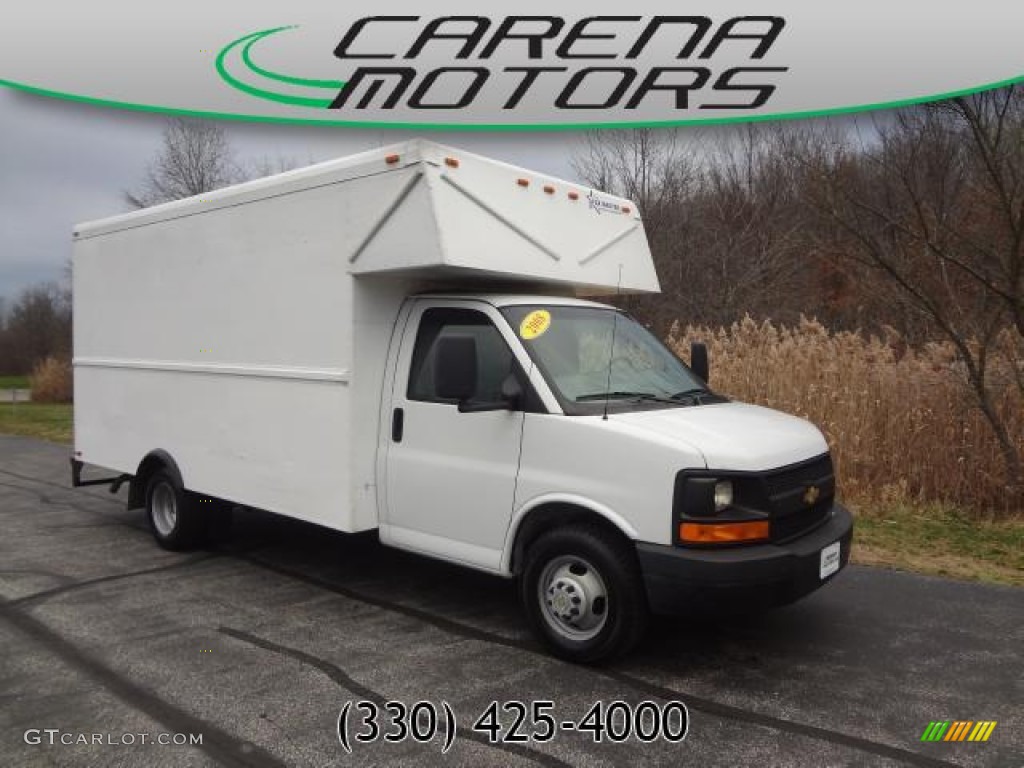2008 Express Cutaway 3500 Commercial Moving Van - Summit White / Gray photo #1