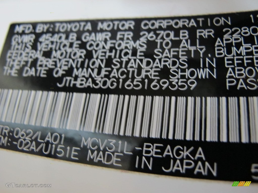 2006 ES Color Code 062 for Crystal White Photo #78470957