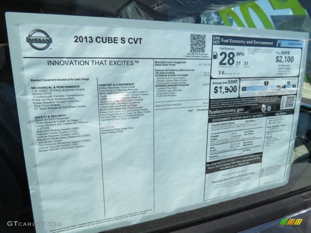 2013 Nissan Cube 1.8 S Window Sticker Photo #78472307