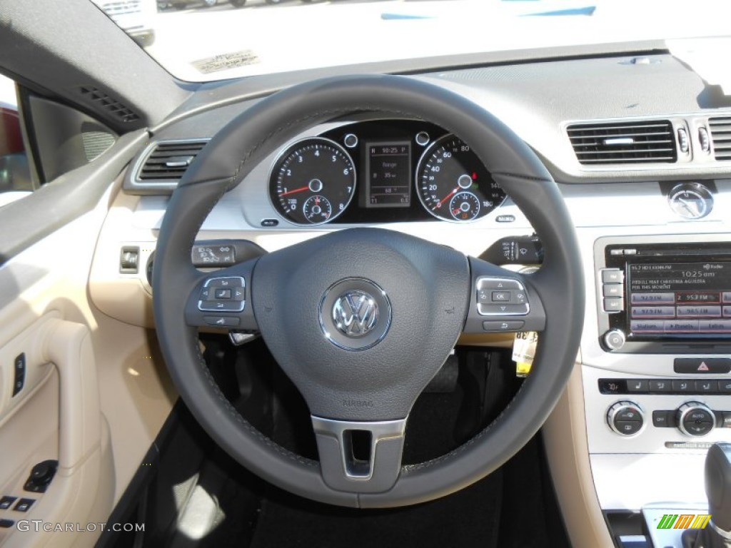 2013 Volkswagen CC Sport Desert Beige/Black Steering Wheel Photo #78475223