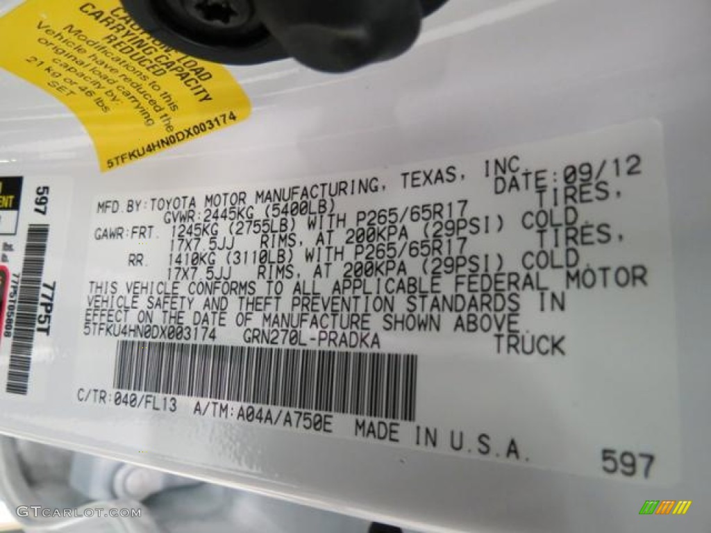 2013 Toyota Tacoma V6 TRD Sport Prerunner Double Cab Color Code Photos