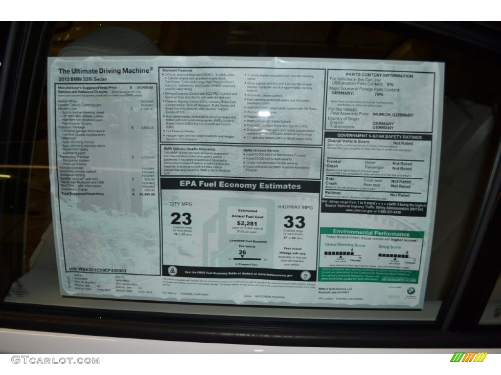 2012 BMW 3 Series 328i Sedan Window Sticker Photo #78484322