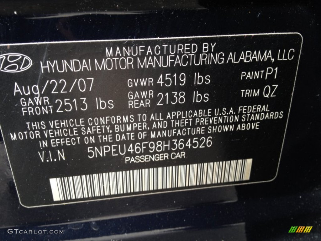 2008 Hyundai Sonata Limited V6 Color Code Photos