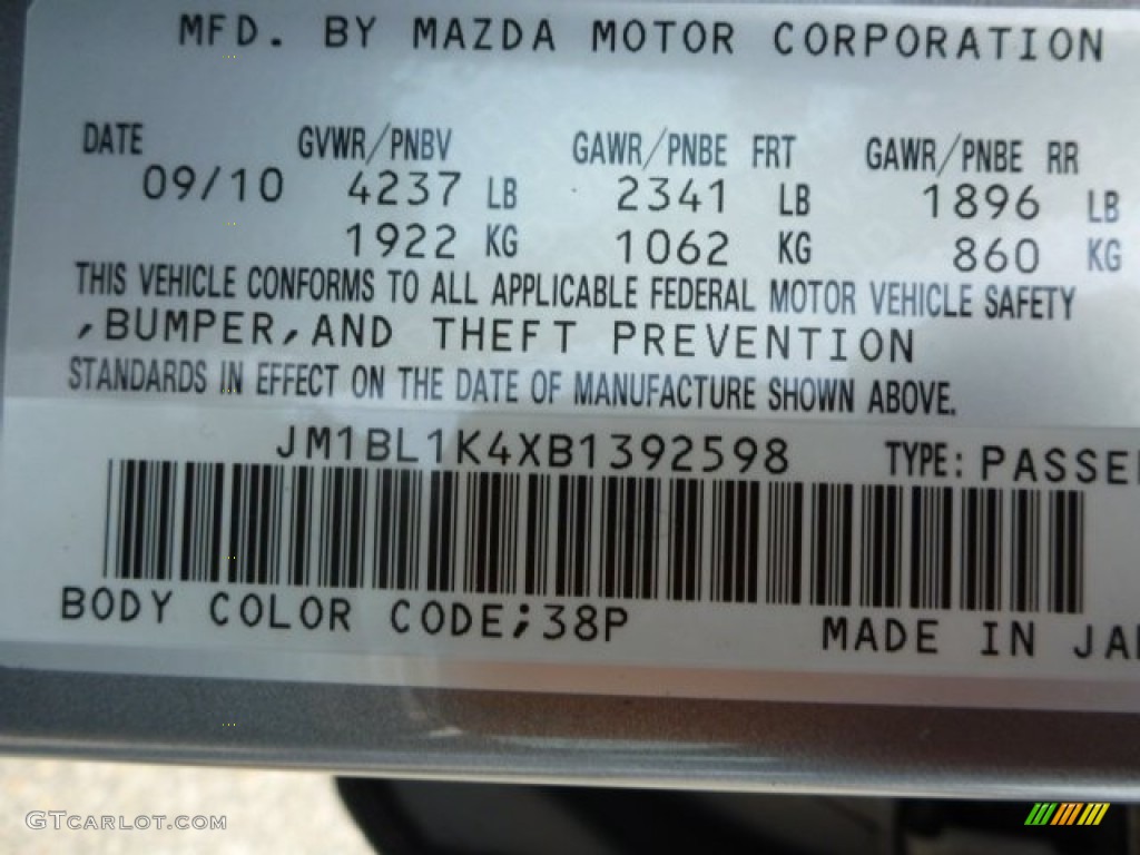 2011 MAZDA3 Color Code 38P for Liquid Silver Metallic Photo #78500870