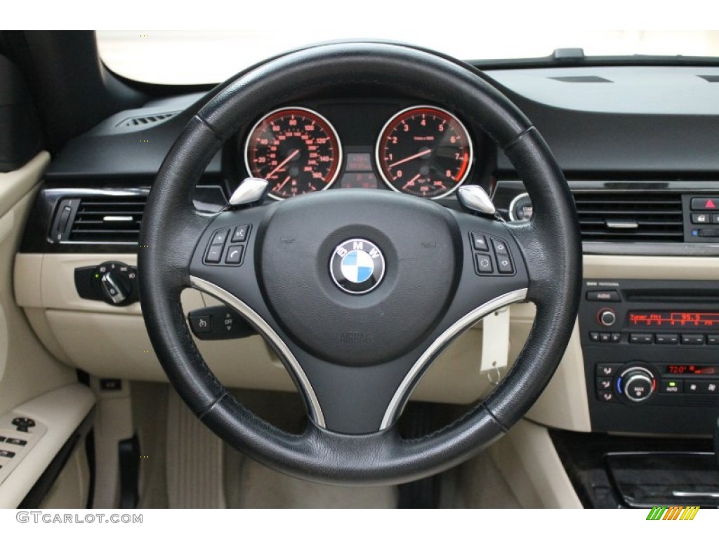2009 BMW 3 Series 328i Convertible Cream Beige Dakota Leather Steering Wheel Photo #78508601